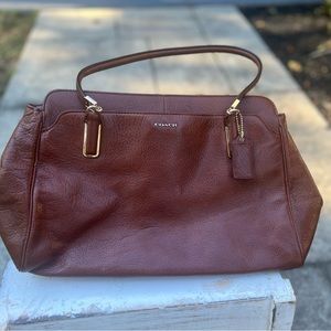 Coach Saddle Brown Madison Kimberly Leather Carryall Satchel Shoulder Bag 25161